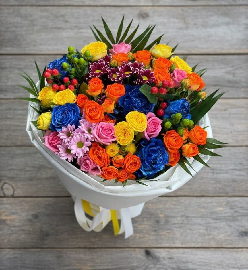 Букет цветов из: Розы и Хризантемы в Поселок кирпичного завода