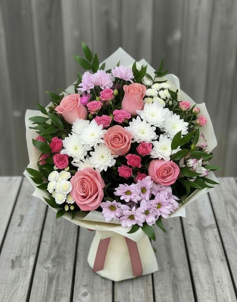 Букет цветов из: Альстромерии, Гвоздики, Розы и Хризантемы в Поселок кирпичного завода