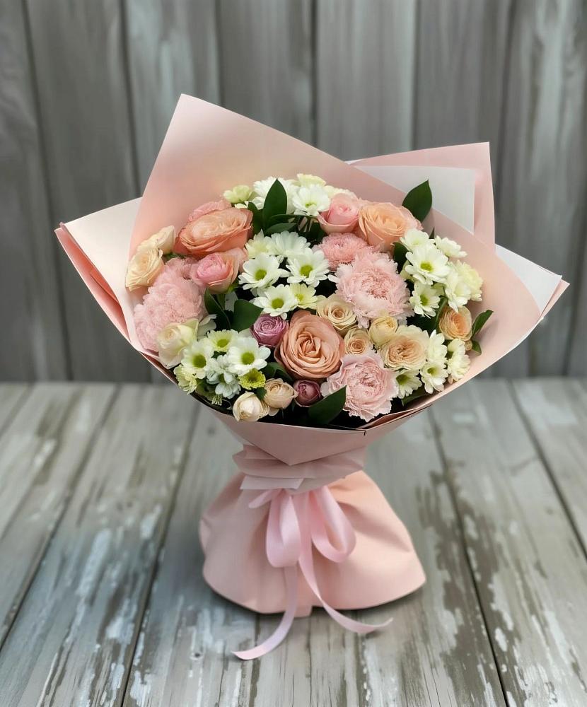 Букет цветов из: Гвоздики, Розы и Хризантемы в Поселок кирпичного завода