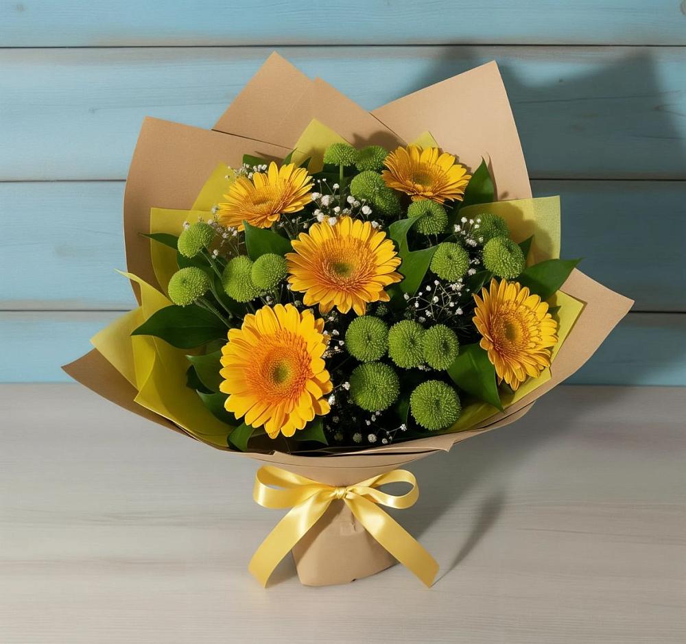 Букет цветов из: Герберы и Хризантемы в Поселок кирпичного завода
