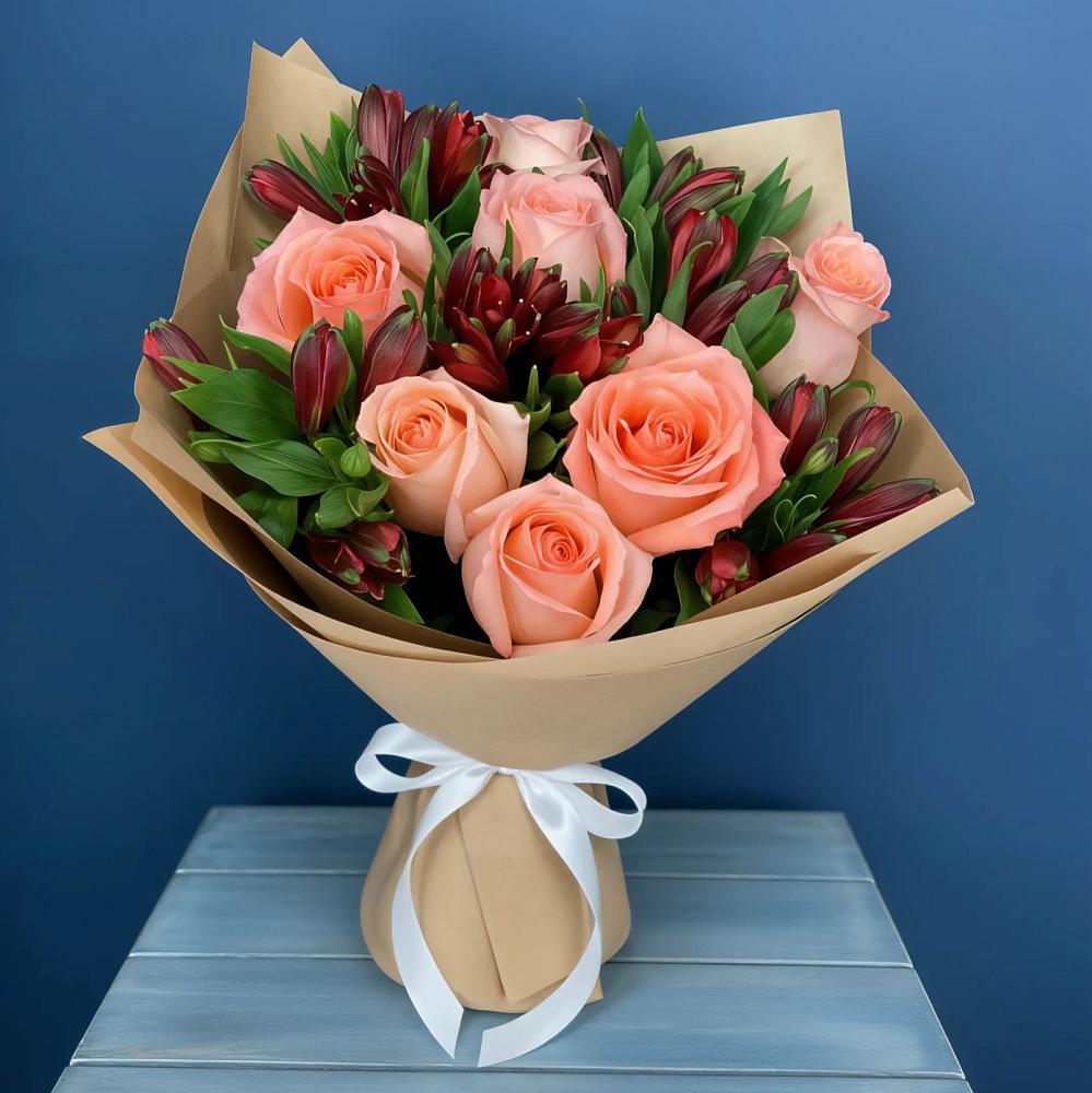 Букет цветов из: Розы и Альстромерии в Поселок кирпичного завода