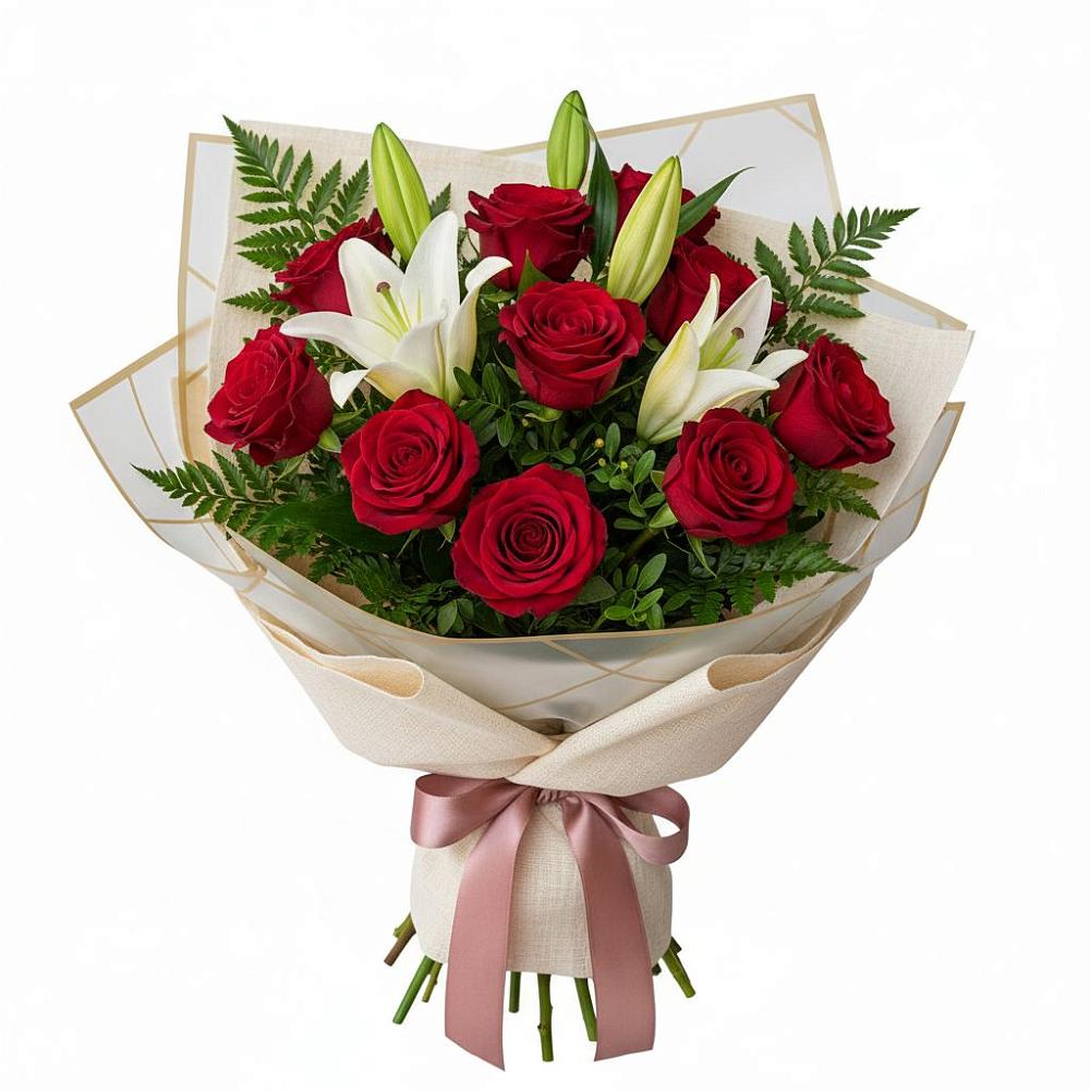 Букет цветов из: Лилии и Розы в Поселок кирпичного завода