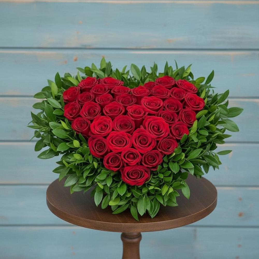 Цветочная композиция из Розы в виде сердца в Поселок кирпичного завода