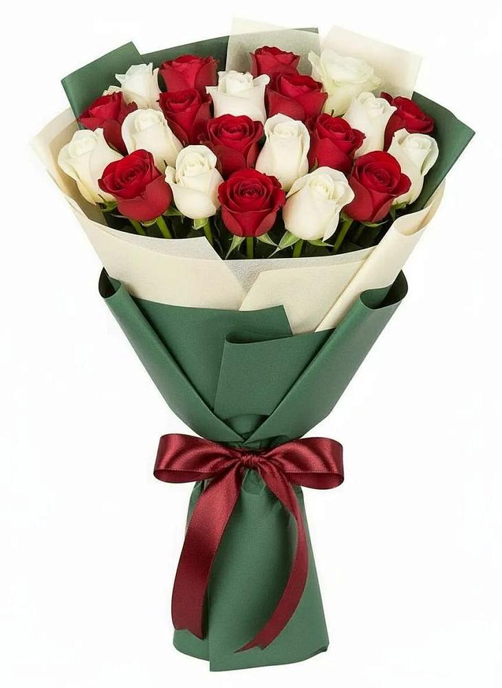 Букет Микс из красных и белых роз в Поселок кирпичного завода