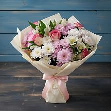 Букет цветов из:  Хризантемы, Альстромерии и Розы в Поселок кирпичного завода