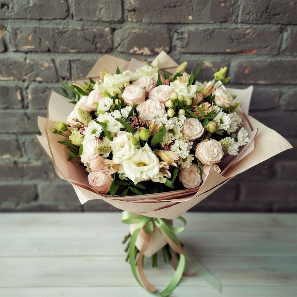 Букет цветов из: Альстромерии, Розы и Хризантемы в Поселок кирпичного завода