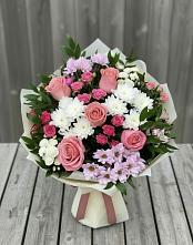 Букет цветов из:  Альстромерии, Гвоздики, Розы и Хризантемы в Поселок кирпичного завода