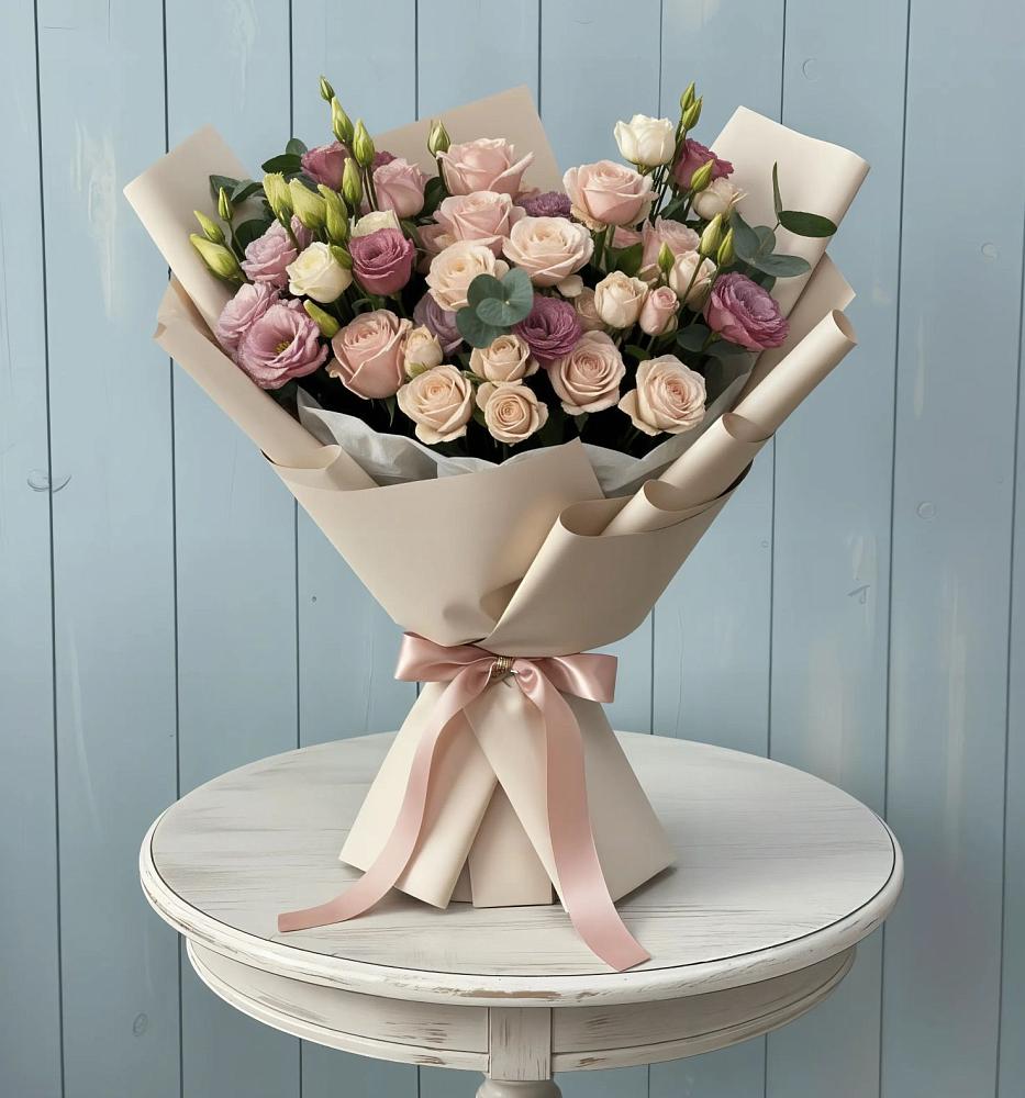 Букет цветов из: Розы и Лизиантусы в Поселок кирпичного завода