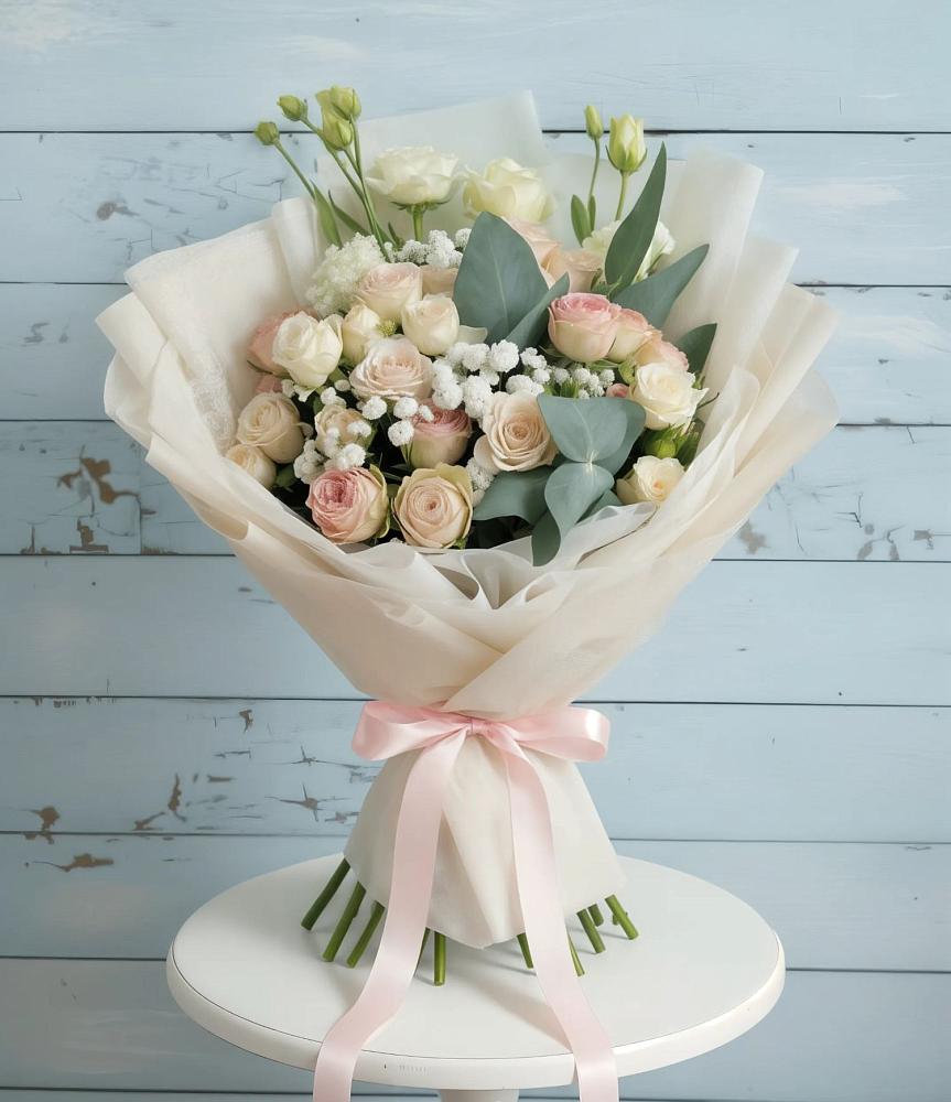 Букет цветов из: Розы и Лизиантусы в Поселок кирпичного завода