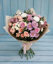 Букет цветов из:  Хризантемы, Розы и Альстромерии в Поселок кирпичного завода