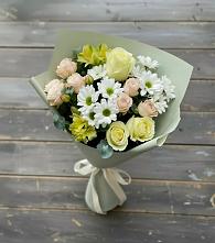 Букет цветов из:  Альстромерии, Розы и Хризантемы в Поселок кирпичного завода