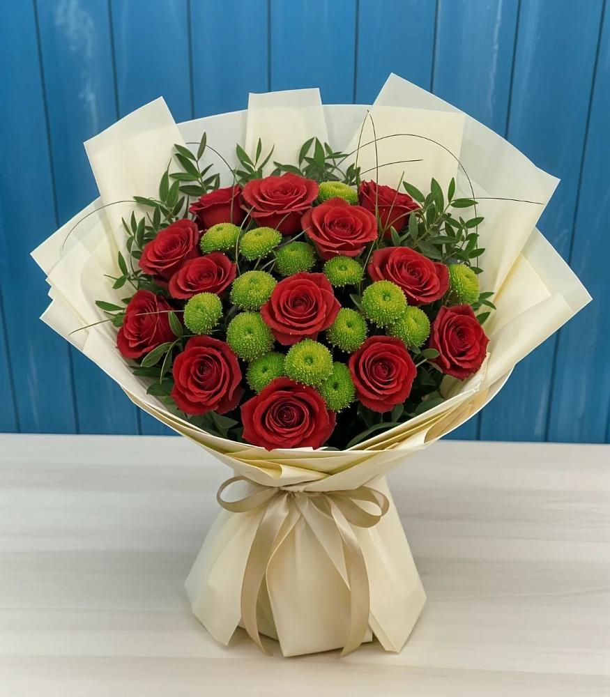 Букет цветов из: Розы и Хризантемы в Поселок кирпичного завода